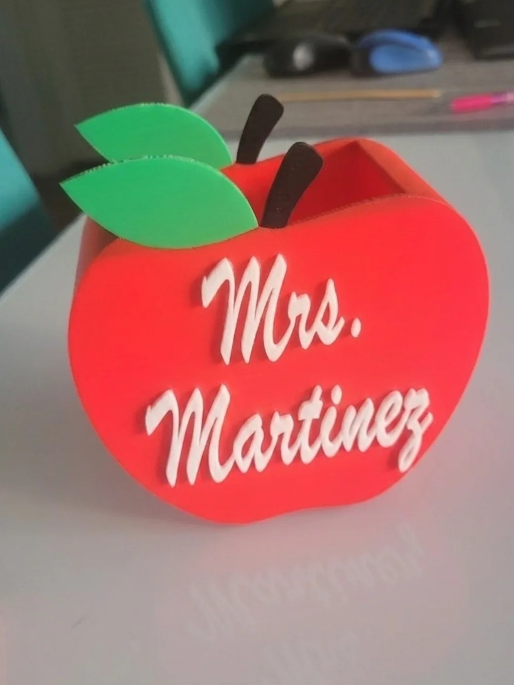 Apple Pencil Pen Holder - Office Decor - Teacher Gift - Custom Name